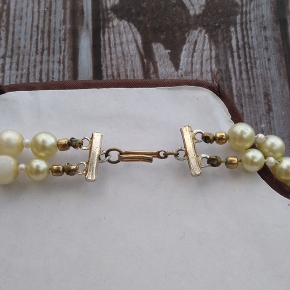 Vintage Crackle Glass faux Pearl 2 Strand Necklace - Picture 9 of 12